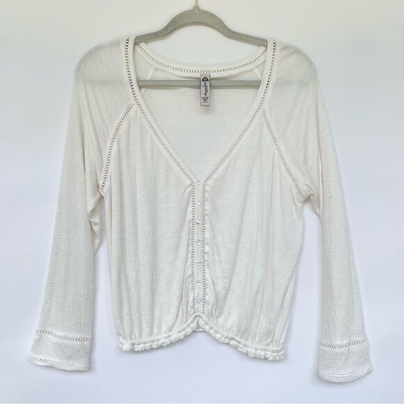 American Rag Bell-Sleeve Crochet-Trim Peasant Cream Women's S Minimalist - Picture 2 of 11